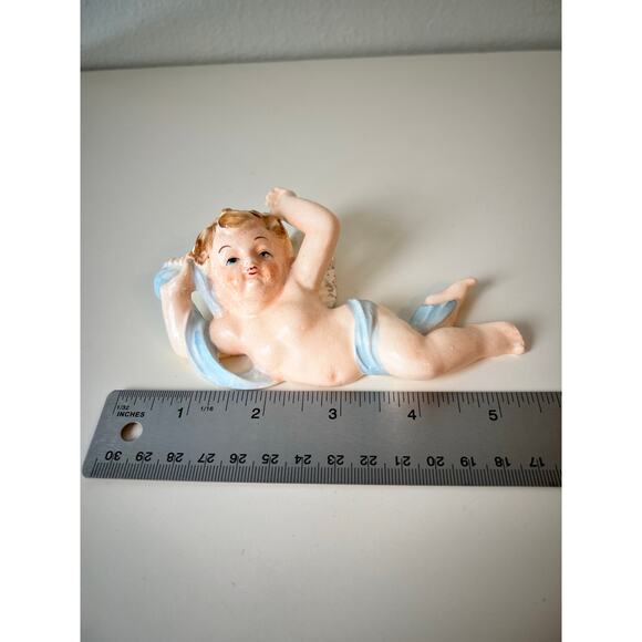 Vintage Winged Cherub Angel Wall Pocket Figurine it Cherub Planter Stamped Japan - Picture 5 of 9